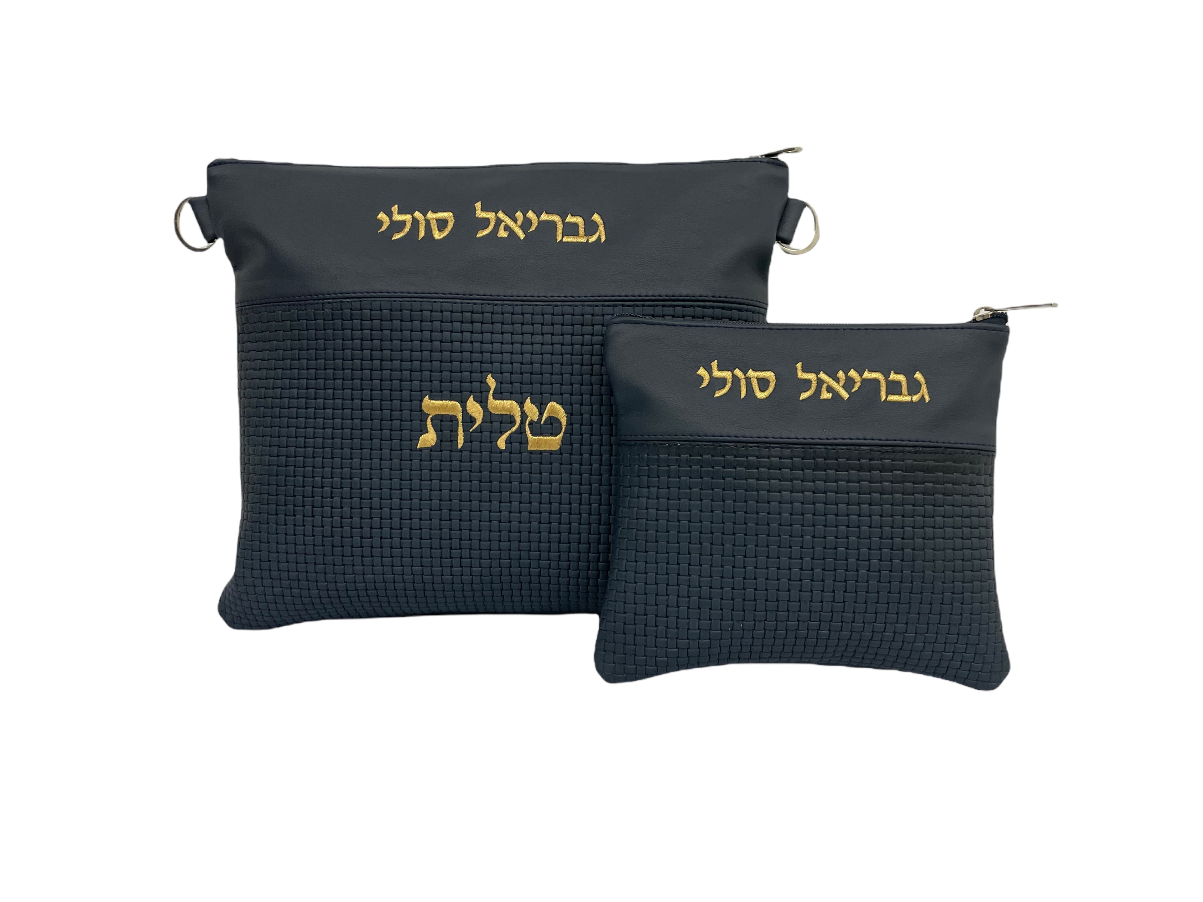 סט תיק לטלית ותפילין Textured מעור שחור קלוע B46, photo 1