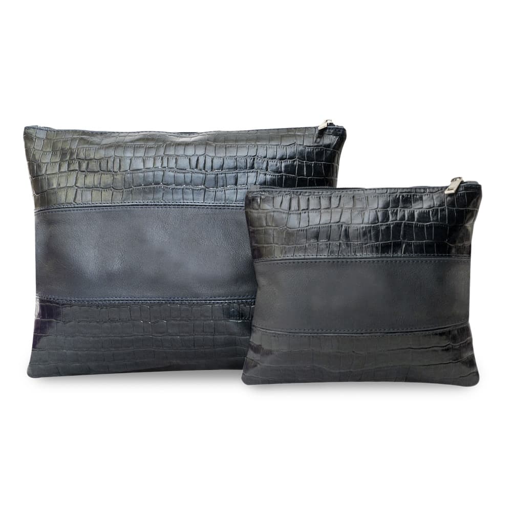 Textured Black Croco Leather Tallit & Tefillin Bag Set B68, photo 1