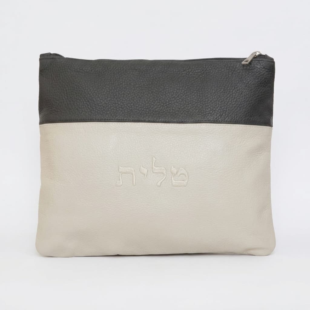 Classic Black and Cream Leather Tallit & Tefillin Bag A11, photo 1