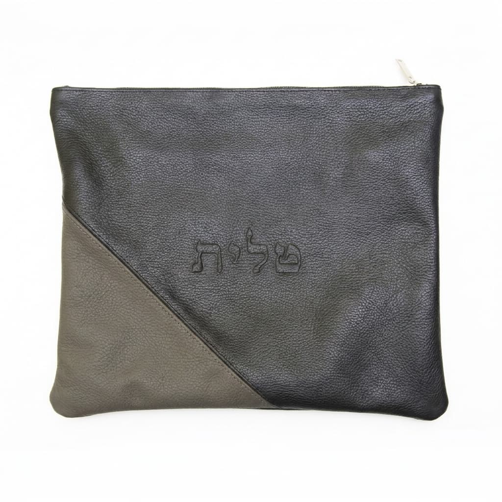 Classic Black and Grey Grained Leather Tallit Bag A12, photo 1