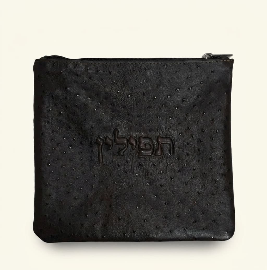 Classic Black Grained Leather Tallit & Tefillin Bag Set A38, thumbnail 3