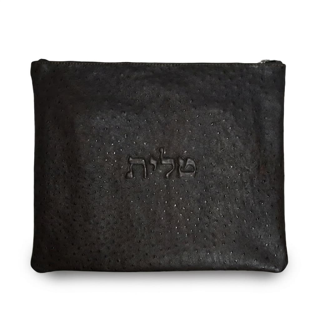 Classic Black Grained Leather Tallit & Tefillin Bag Set A38, thumbnail 2