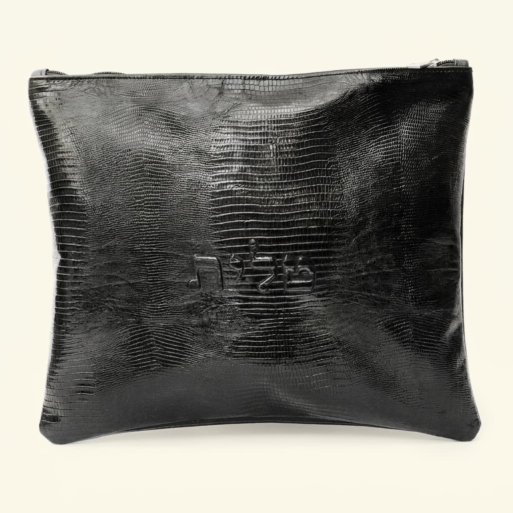 Textured Black Lizard Leather Tallit & Tefillin Bag B08, photo 1
