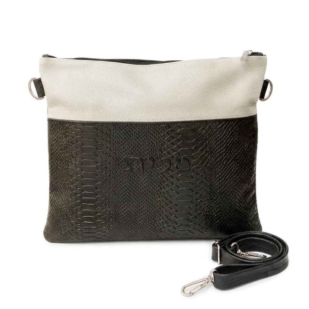Bolsa para talit y tefilín Textured de cuero crema y negro B13, photo 1