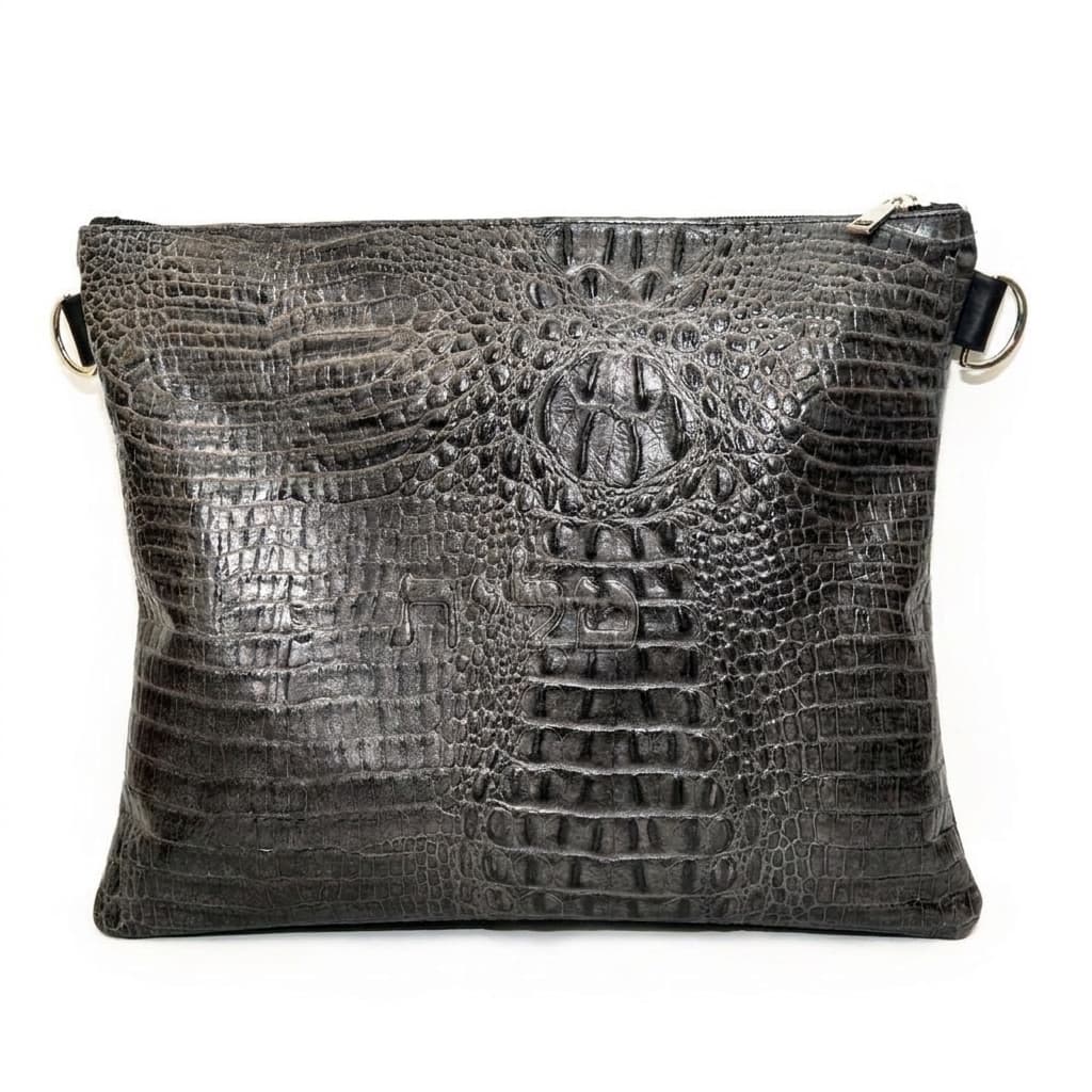 Textured Grey Croco Leather Tallit & Tefillin Bag B33, photo 1