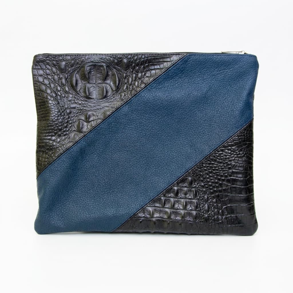 Textured Black Croco Navy Leather Tallit & Tefillin Bag B78, photo 1