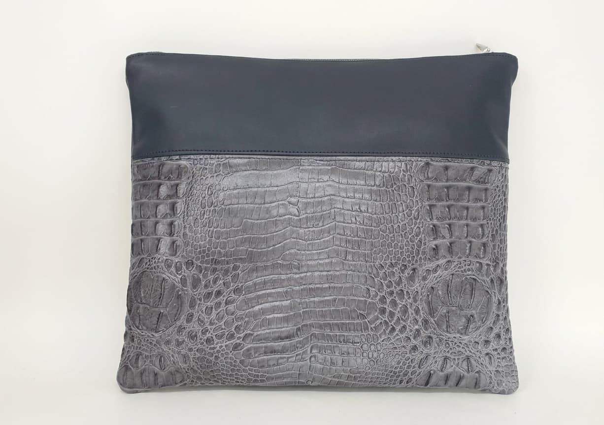 Textured Black and Grey Leather Tallit & Tefillin Bag B91, photo 1