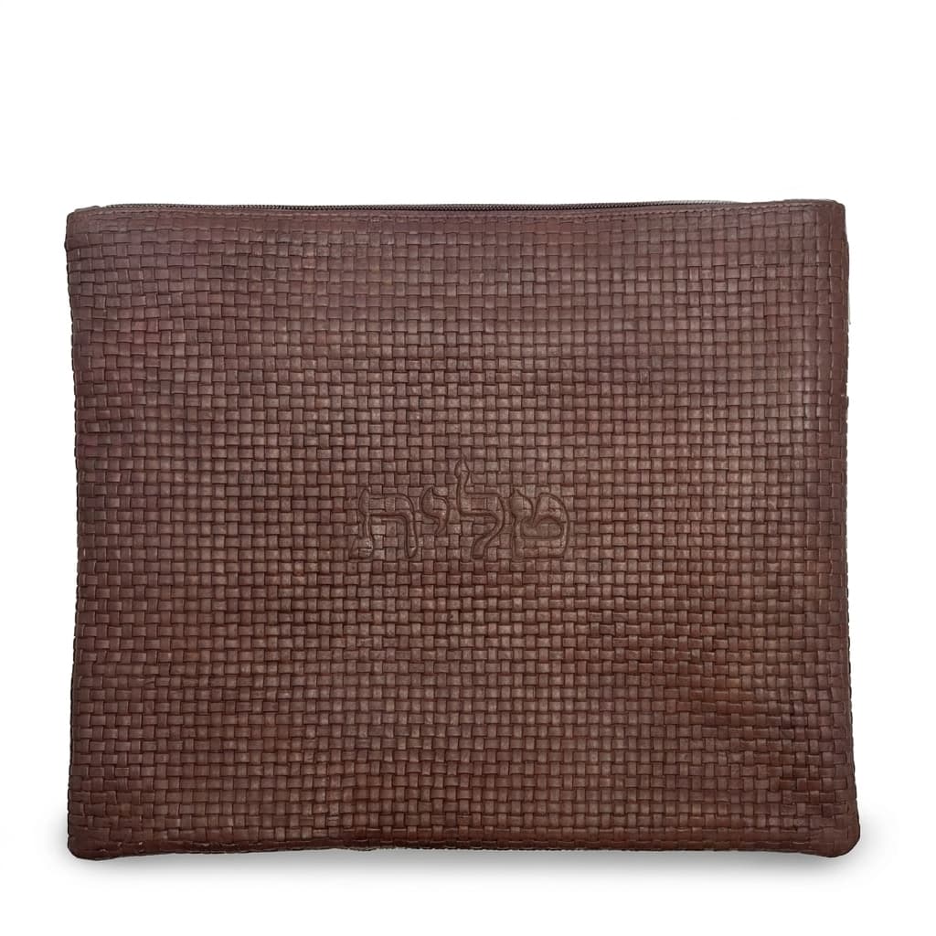 Textured Braided Brown Leather Tallit & Tefillin Bag B94, photo 1