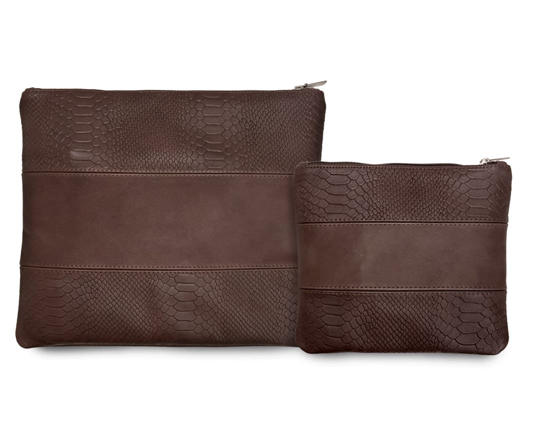 Textured Brown Snake Leather Tallit & Tefillin Bag Set B97, thumbnail 2
