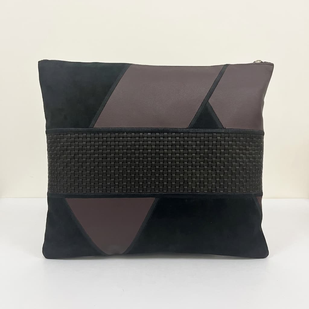 Bolsa para talit y tefilín Premium de gamuza negra y cuero C03, photo 1