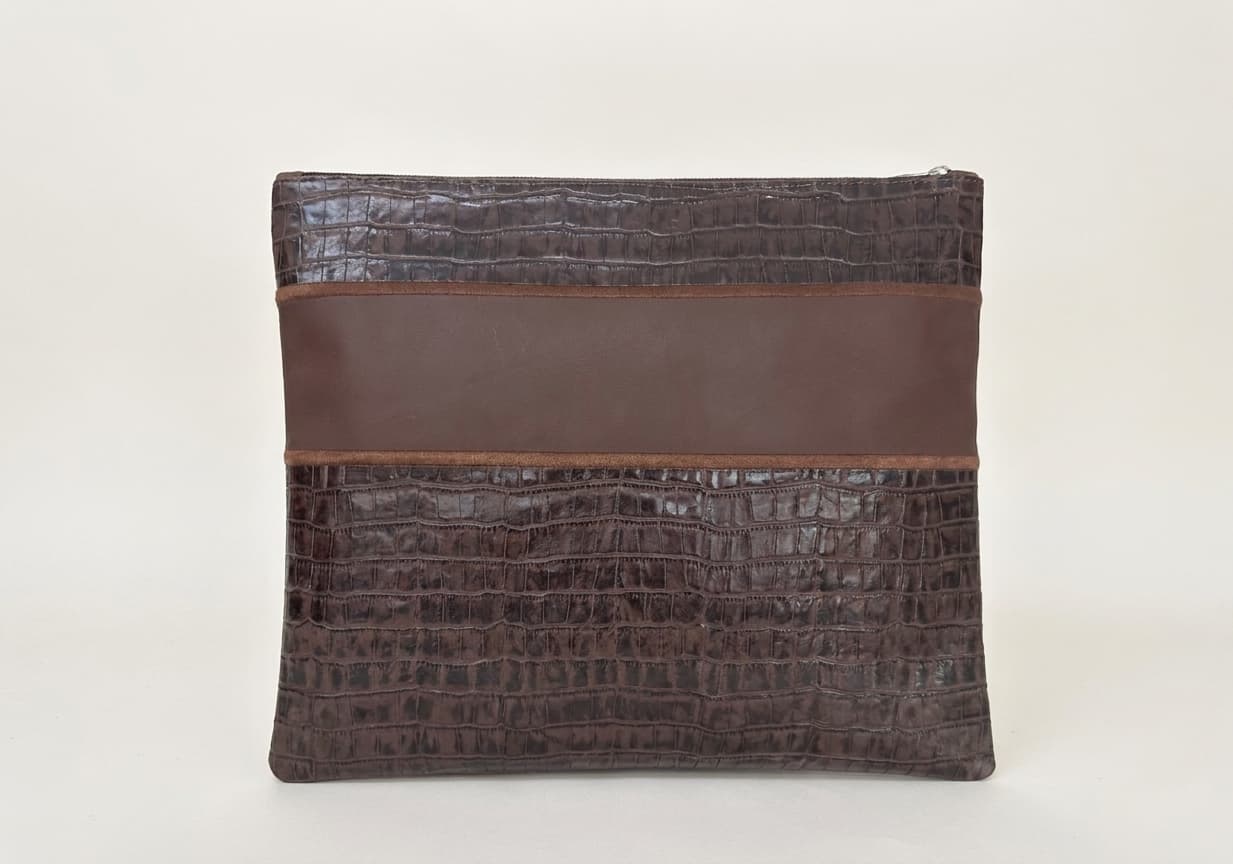 Premium Dark Brown Croco Leather Tallit & Tefillin Bag C105, photo 1