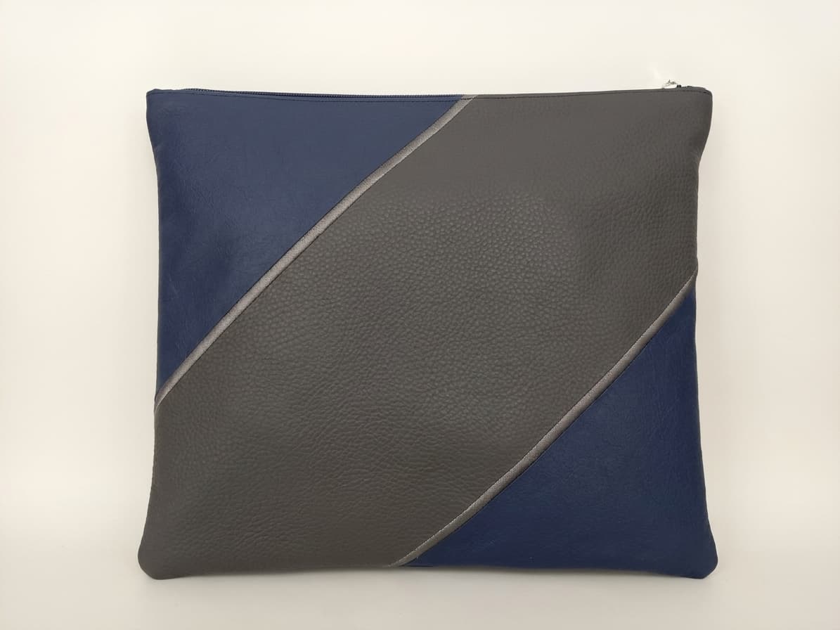 Premium Navy and Grey Leather Tallit & Tefillin Bag C115, photo 1
