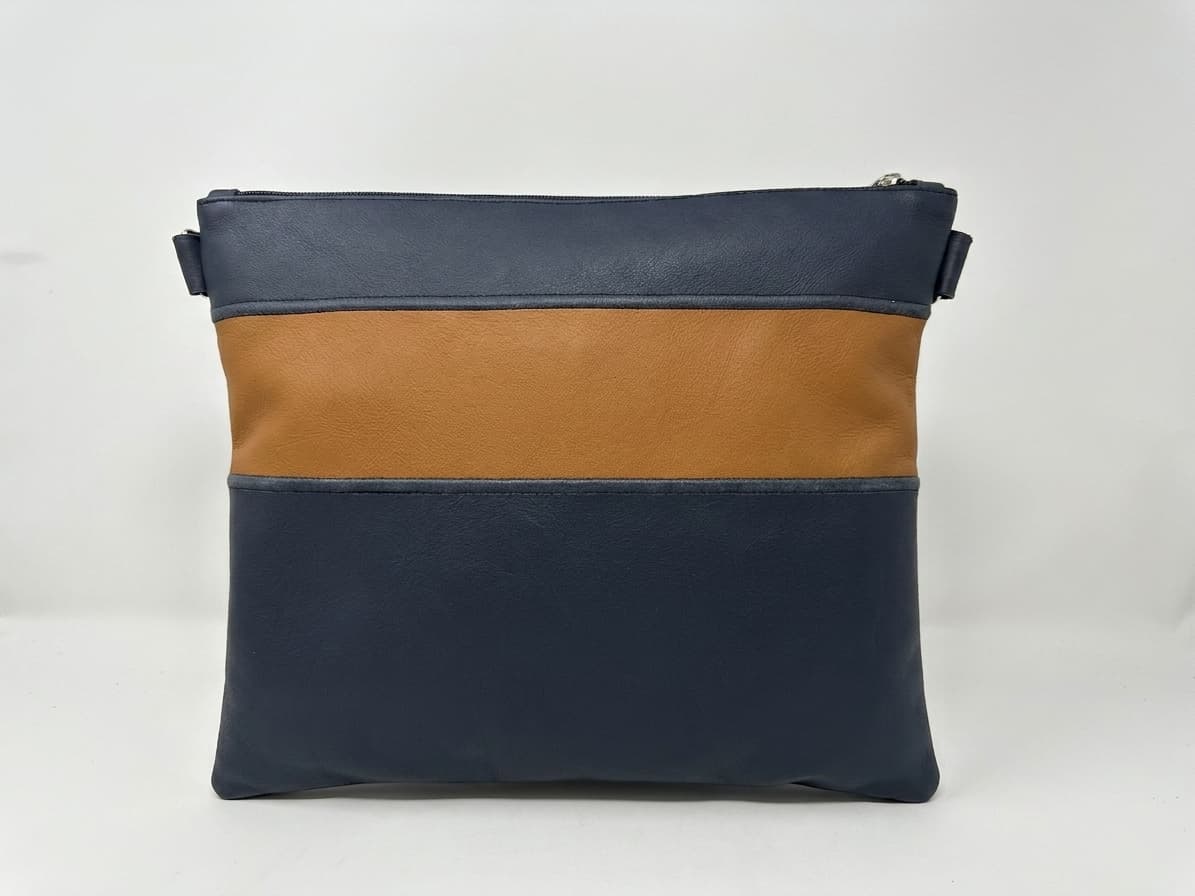 Premium Navy and Tan Smooth Leather Tallit Bag C135, photo 1