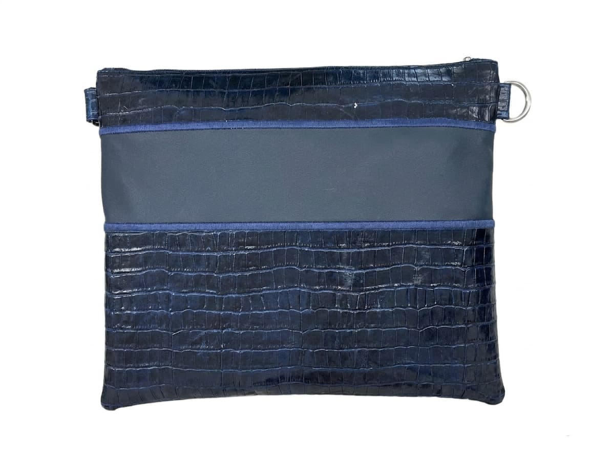 Premium Navy Smooth Croco Leather Tallit & Tefillin Bag C137, photo 1