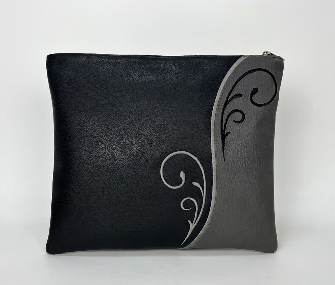 Premium Black and Grey Leather Tallit & Tefillin Bag C147, thumbnail 3