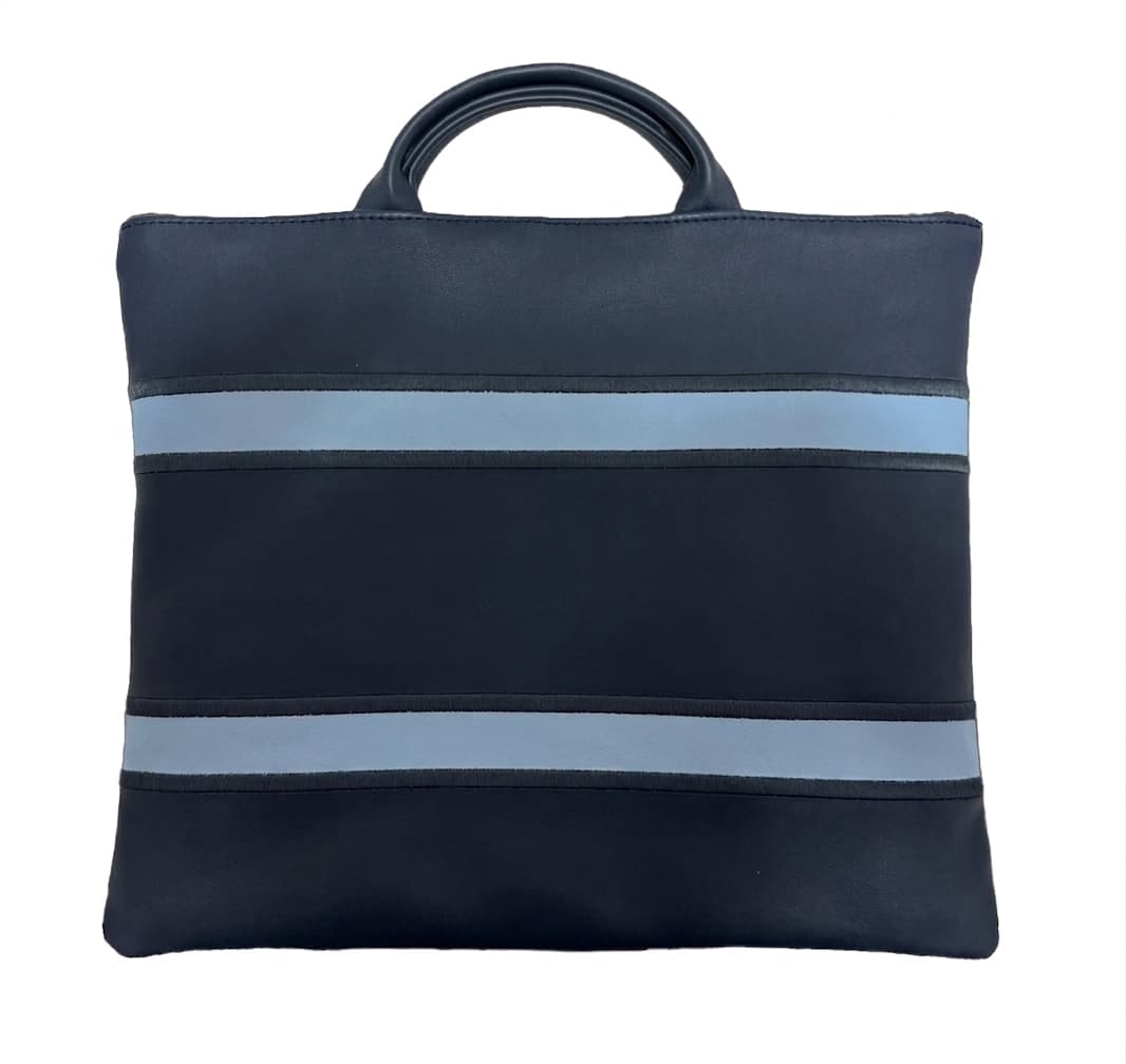 Premium Smooth Navy Light-Blue Leather Tallit & Tefillin Bag C150, photo 1