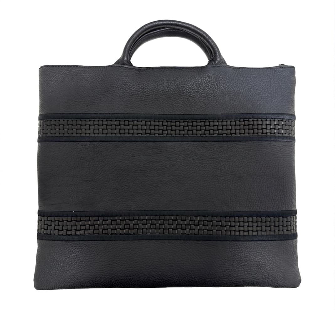 Premium Black Grained Woven Leather Tallit & Tefillin Bag C151, photo 1