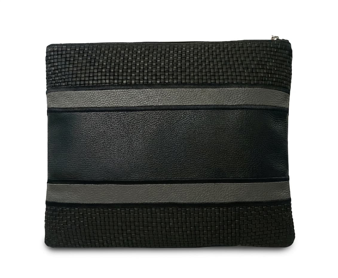 Premium Weaved Black Grey Leather Tallit & Tefillin Bag C153, photo 1