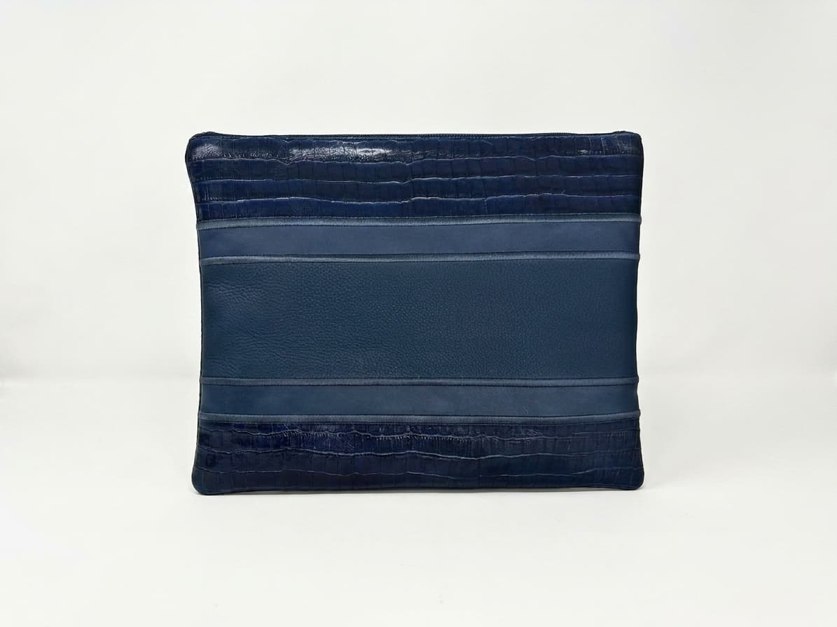 Premium Blue Croco Leather Tallit & Tefillin Bag Set C160, thumbnail 2