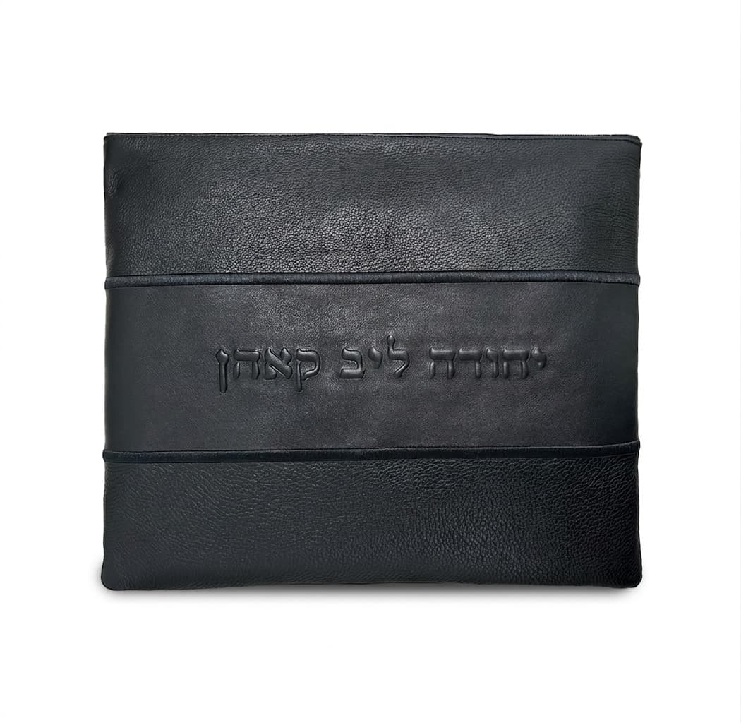 Premium Black Grained Leather Tallit & Tefillin Bag C163, thumbnail 2