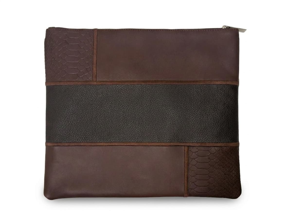 Premium Brown Snake Leather Tallit & Tefillin Bag Set C177, thumbnail 3