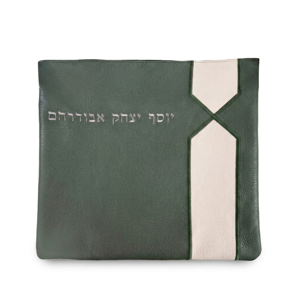 Premium Green Grained Leather Tallit & Tefillin Bag Set C184, thumbnail 2
