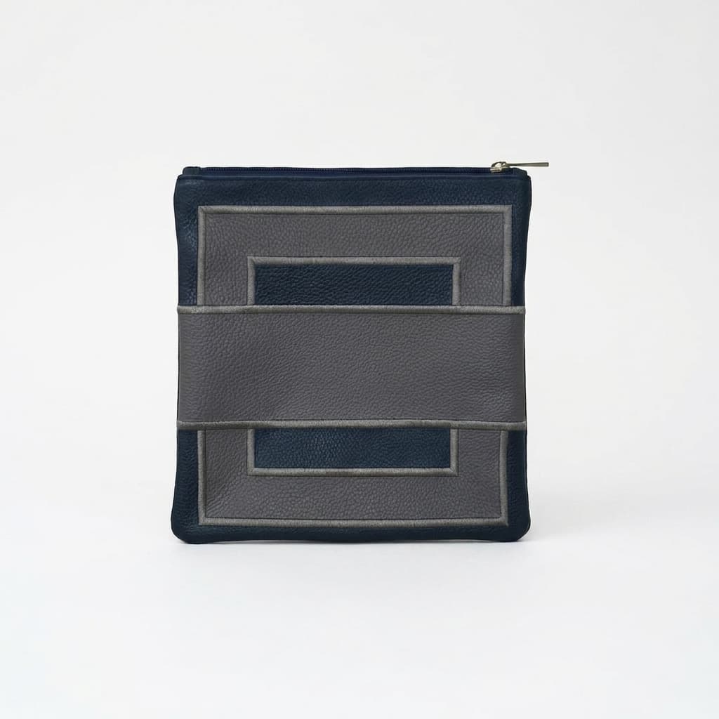 Premium Navy Grey Grained Leather Tallit & Tefillin Bag C190, thumbnail 3