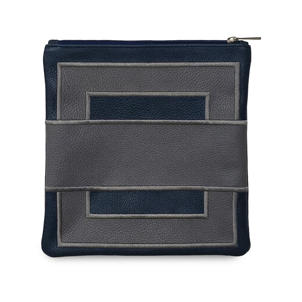 Premium Navy Grey Grained Leather Tallit & Tefillin Bag C190, thumbnail 2