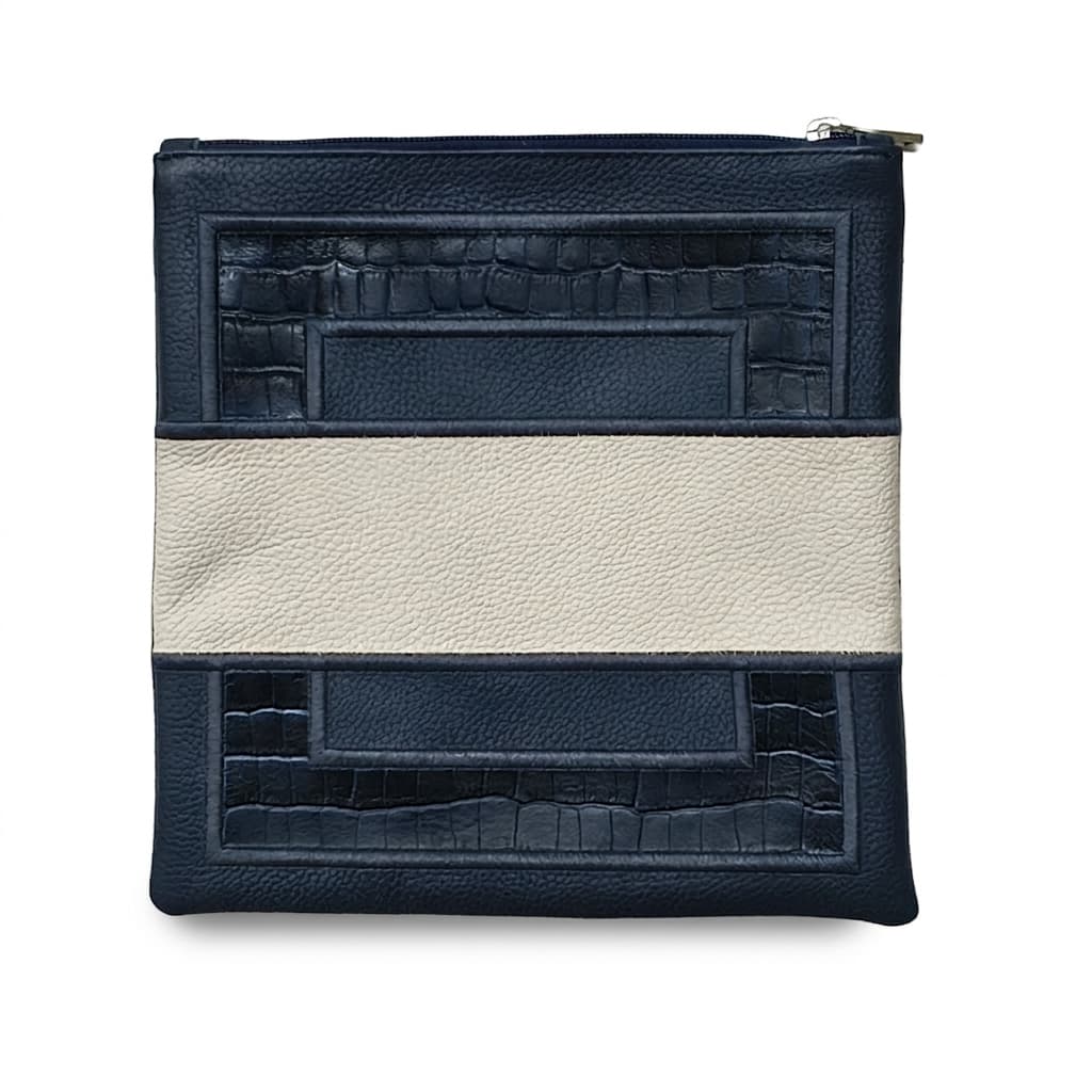 Bolsa para talit y tefilín Premium en cuero croco azul marino C191, thumbnail 2