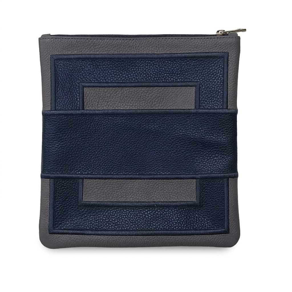 Premium Grey and Navy Leather Tallit & Tefillin Bag C192, thumbnail 2