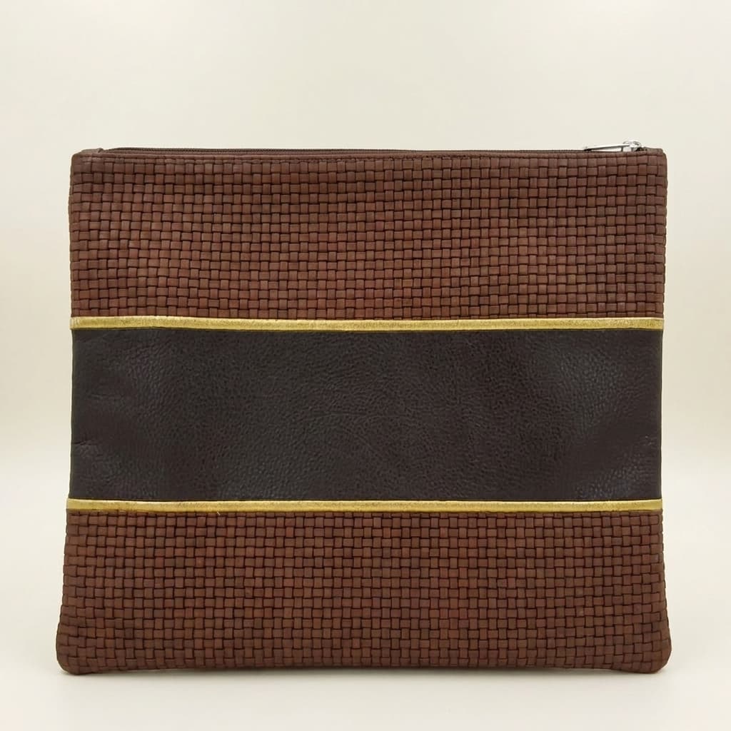 Premium Brown Woven Leather Tallit & Tefillin Bag C194, photo 1