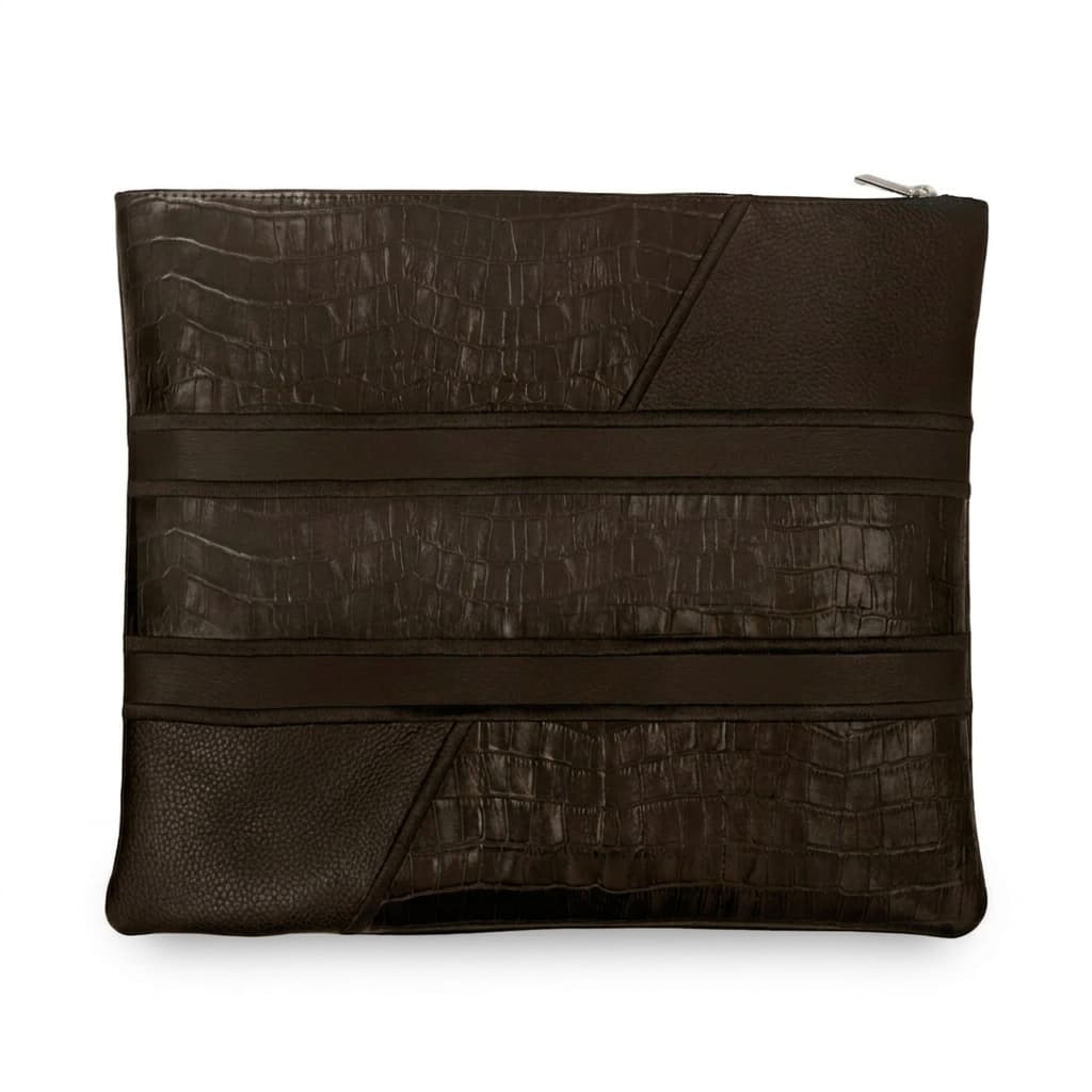 Premium Dark Brown Croco and Grained Leather Tallit Bag C203, photo 1