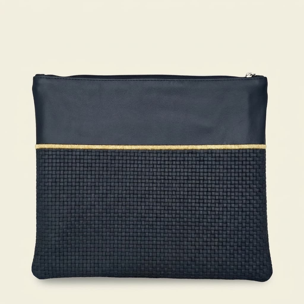 Premium Navy Smooth and Woven Leather Tallit Bag C204, photo 1