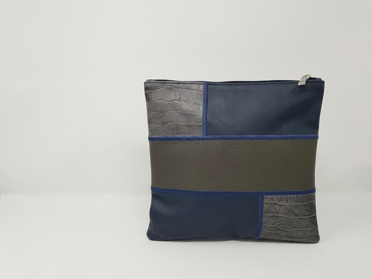 טלית און תפילין זעקל Premium טונקלבלוי און גרוי קראָקאָ לעדער C24, photo 1