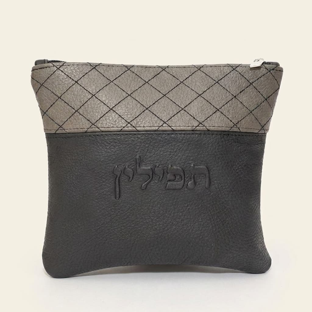 Bolsa para talit y tefilín Premium de cuero grabado gris C38, thumbnail 3