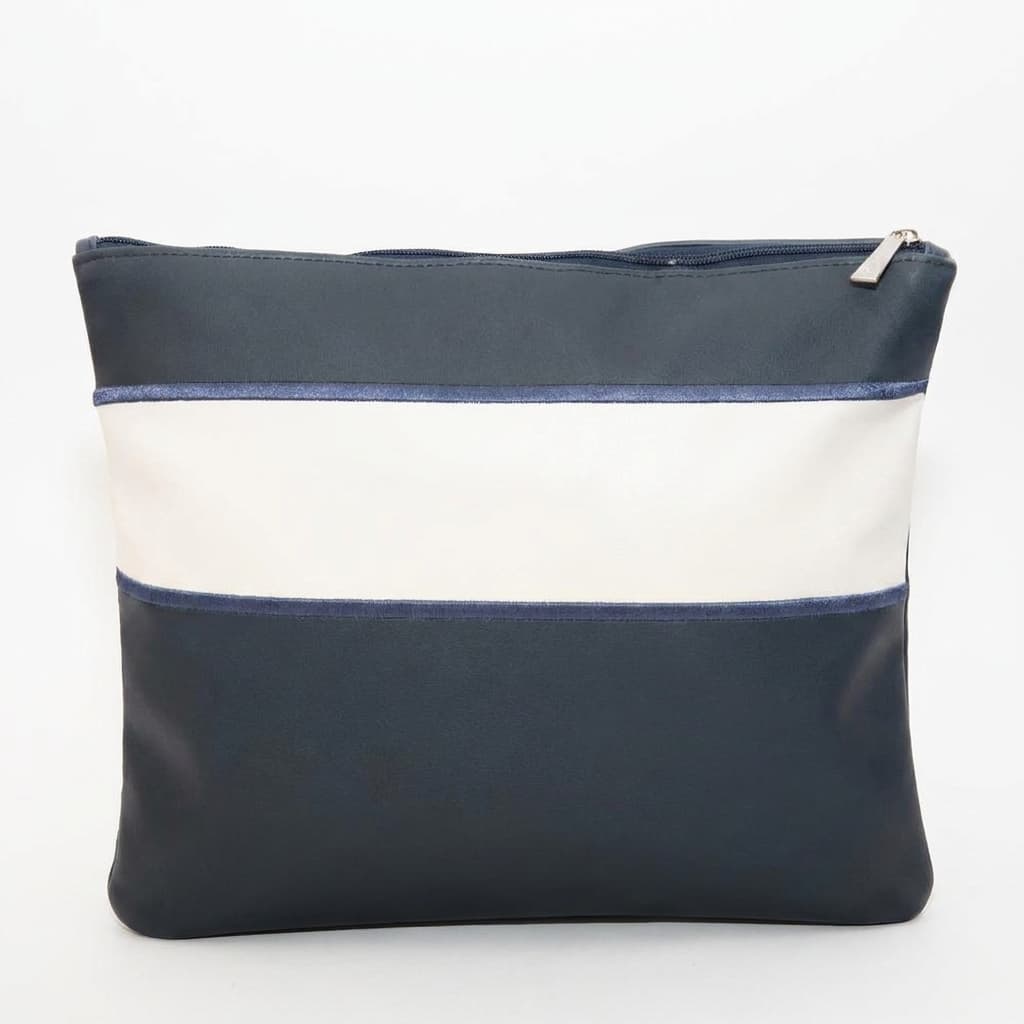 Premium Navy White Leather Tallit & Tefillin Bag Set C60, thumbnail 2