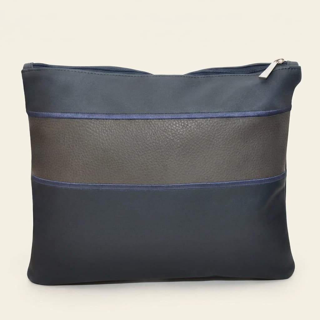 Premium Blue Grey Leather Tallit & Tefillin Bag Set C61, thumbnail 2