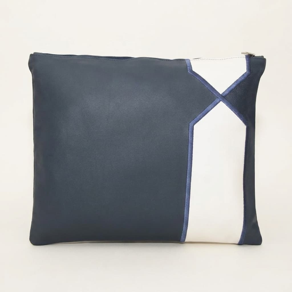 Premium Smooth Navy Leather Tallit & Tefillin Bag Set C70, thumbnail 2