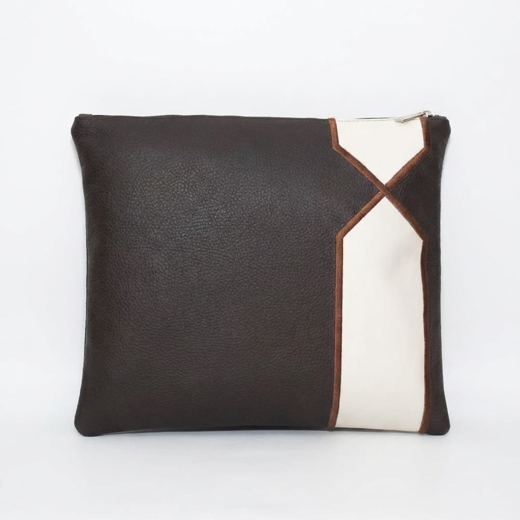 Premium Brown White Leather Tallit & Tefillin Bag Set C71, thumbnail 2