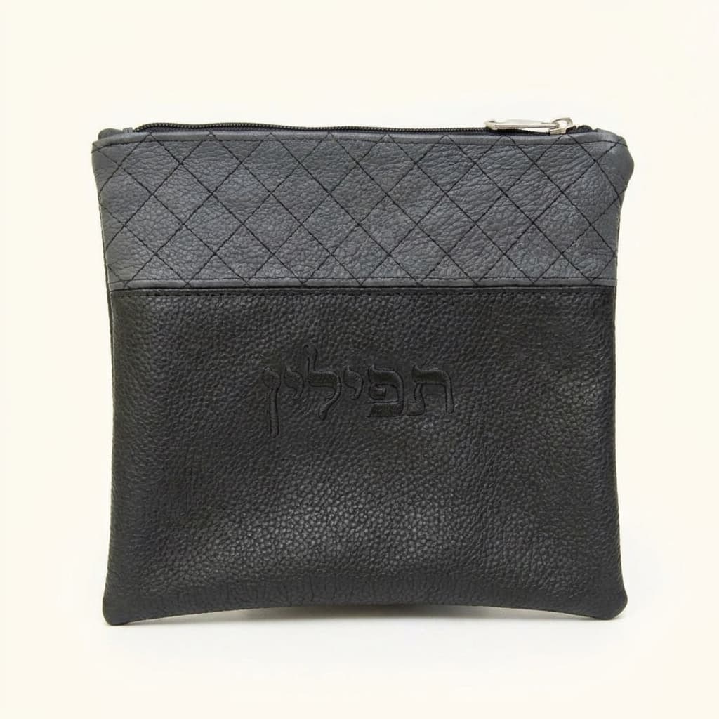 Bolsa para talit y tefilín Premium de cuero gris y negro C75, thumbnail 3