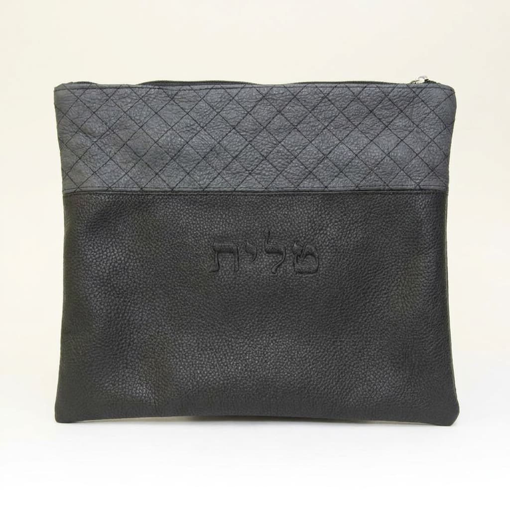 Bolsa para talit y tefilín Premium de cuero gris y negro C75, thumbnail 2