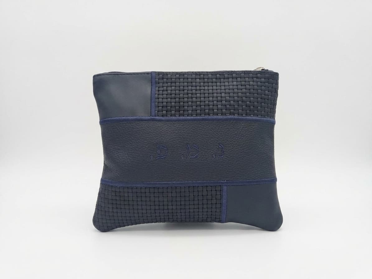 Set de bolsa para talit y tefilín Premium cuero granulado azul C84, thumbnail 3