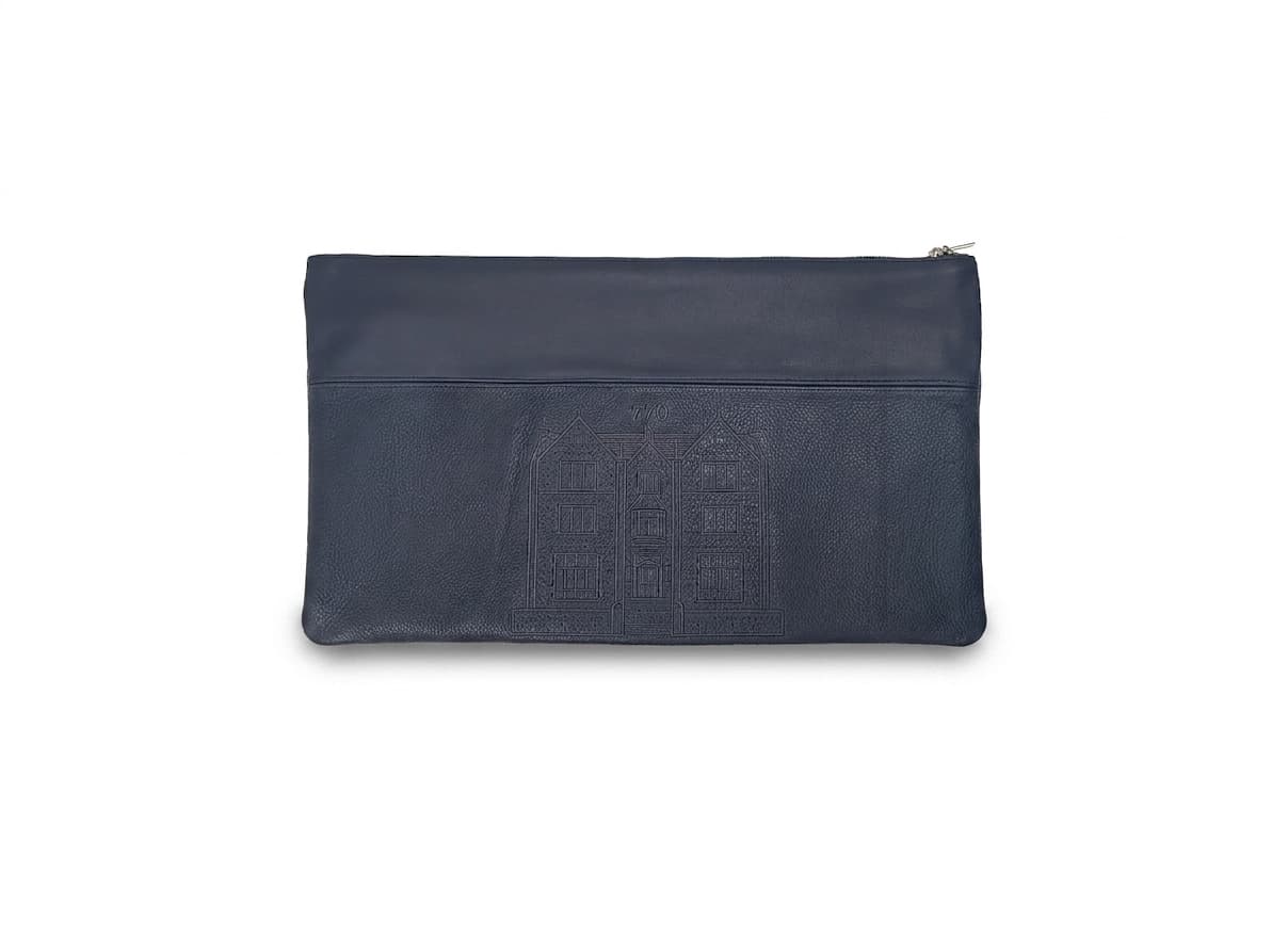 770 Navy Grained Leather Tallit & Tefillin Bag Set D32, thumbnail 3