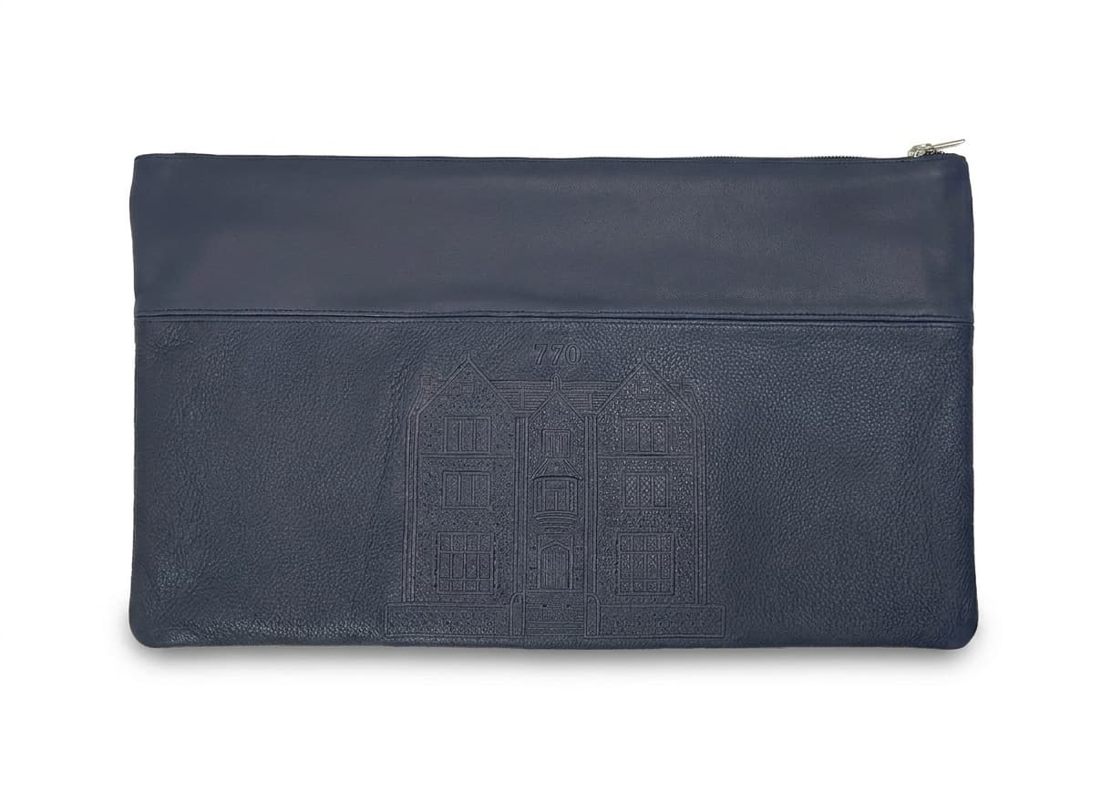 770 Navy Grained Leather Tallit & Tefillin Bag Set D32, thumbnail 2