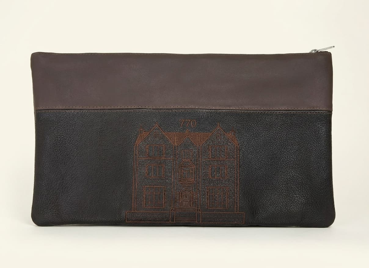 770 Two-Tone Brown Leather Tallit & Tefillin Bag Set D33, thumbnail 2