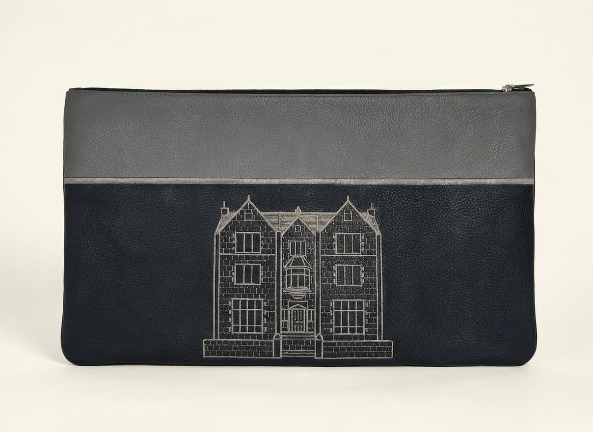 770 Grey Black Grained Leather Tallit & Tefillin Bag Set D34, thumbnail 2