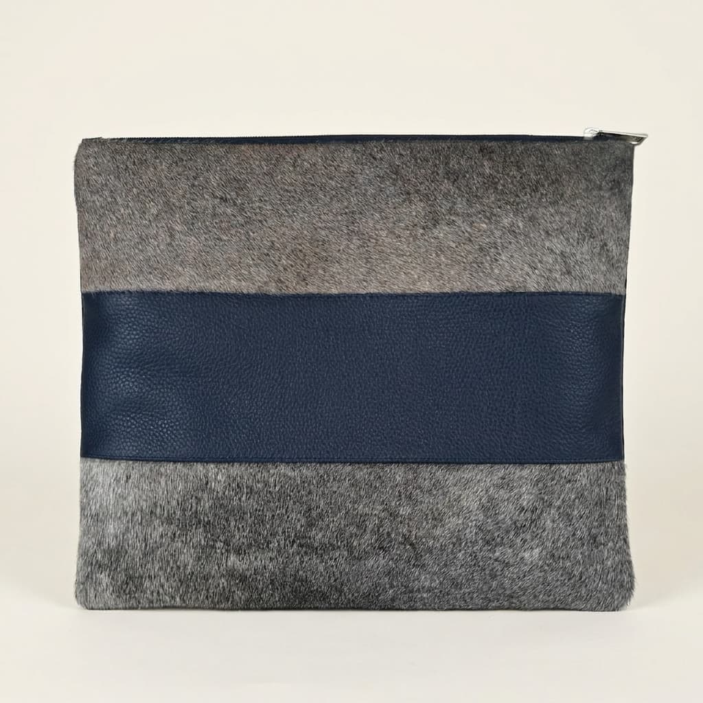 Bolsa para talit y tefilín Fur pelo gris cuero azul E111, photo 1