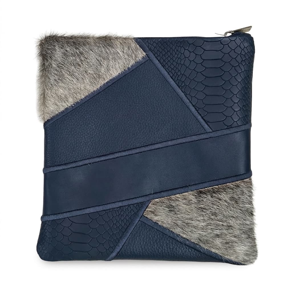 Bolsa para talit y tefilín Fur de cuero azul con pelo E113, photo 1