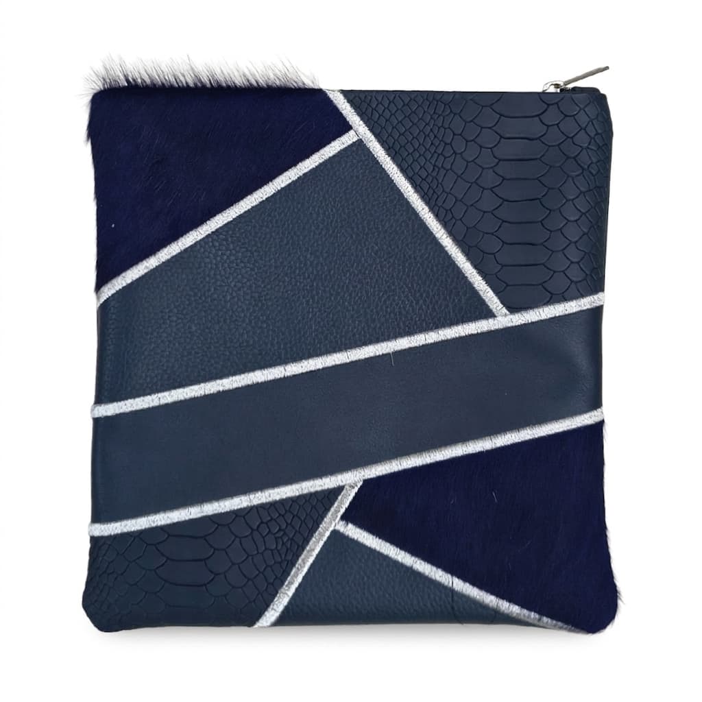 Fur Navy Blue Hair-on-Hide Leather Tallit & Tefillin Bag E114, photo 1