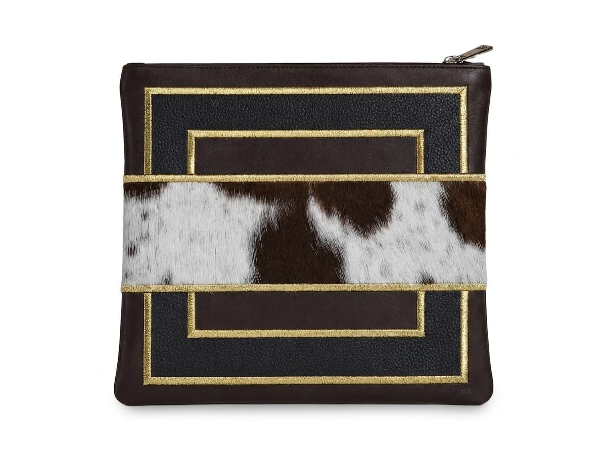 Fur Brown Hair-on-Hide Leather Tallit & Tefillin Bag E116, photo 1